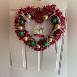 Festive Heart-Shaped Holiday Wreath with Red, Green, and Gold Accents